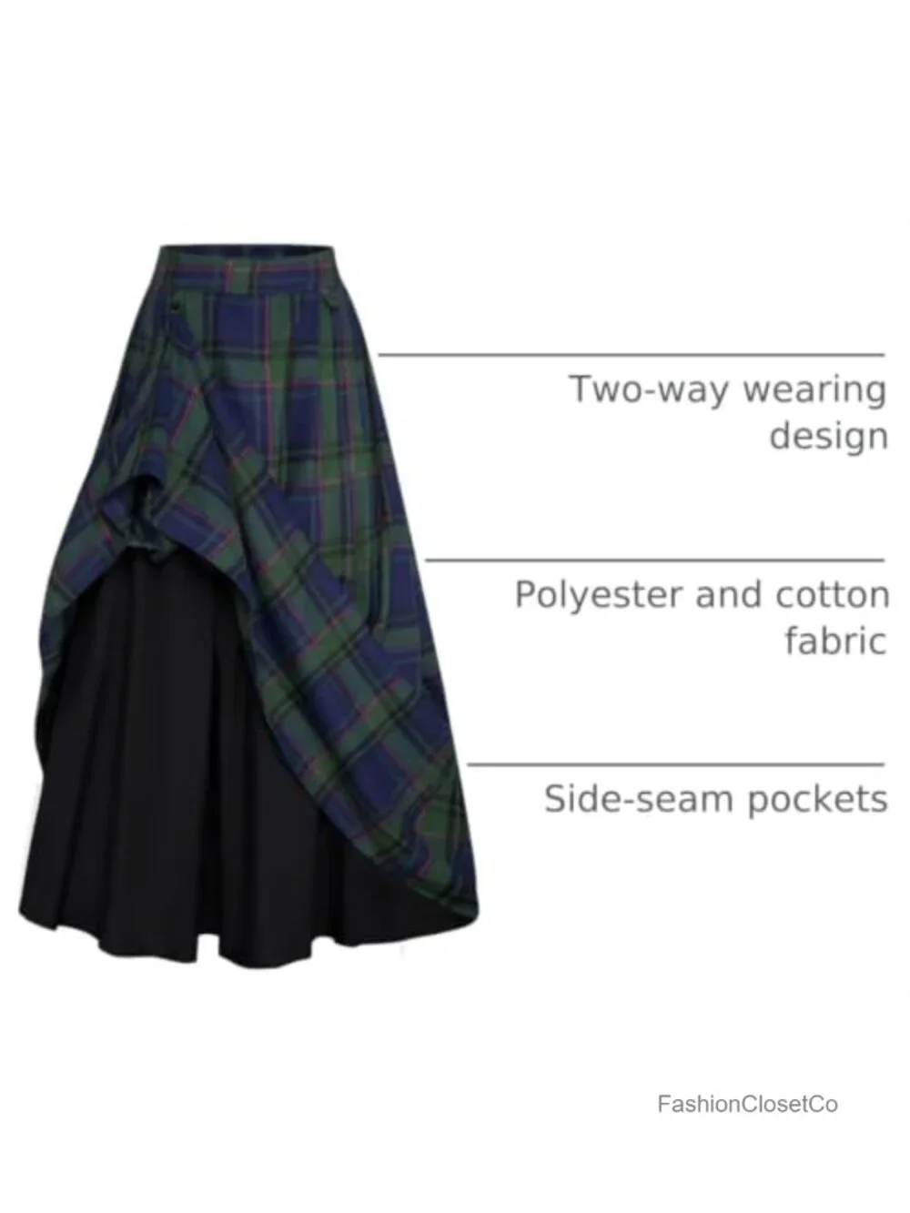 Women's High Waist Plaid Maxi Skirt with Pockets